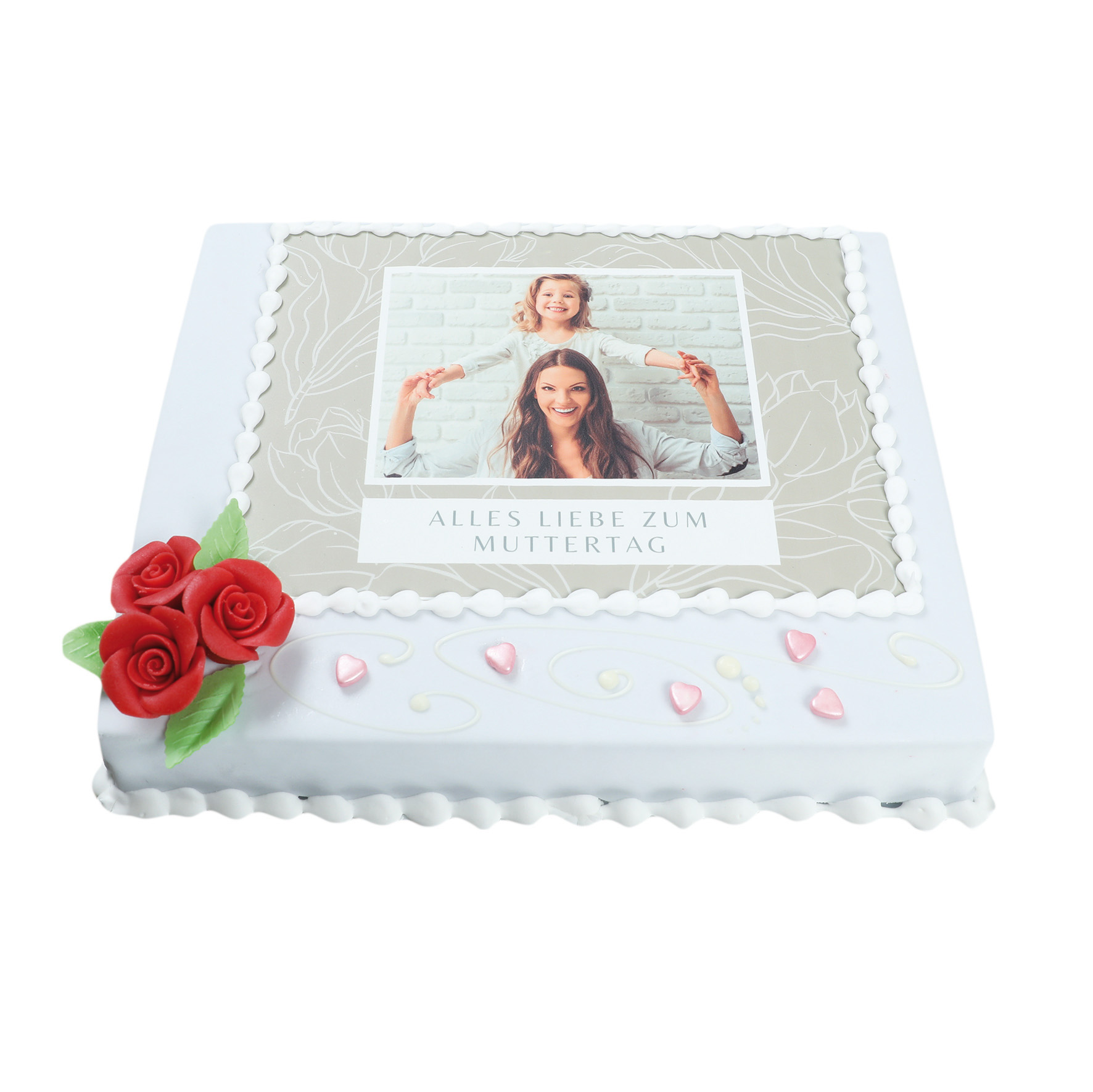 Fototorte Marzipan mit Blumen eckig